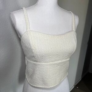 Abercrombie & Fitch Cream Ivory Boucle Textured Crop Top Adjustable Straps Small